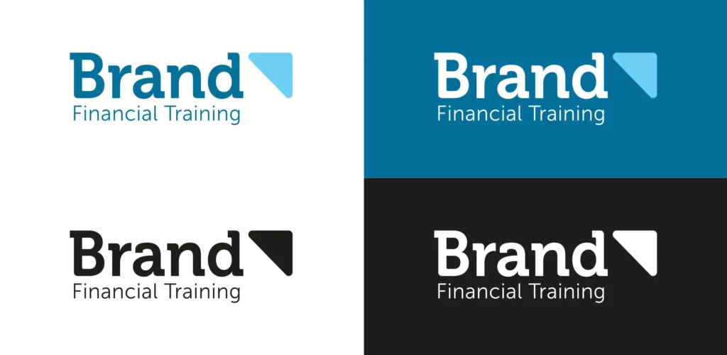 Brand Financial Training new logo by Gavin Stretch on different backgrounds.