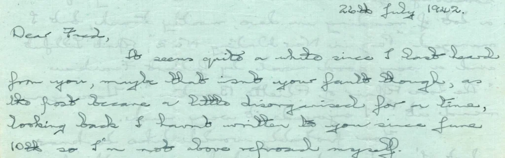 Close up scan of a World War 2 letter which inspired the Post War Plans album by Debris Discs