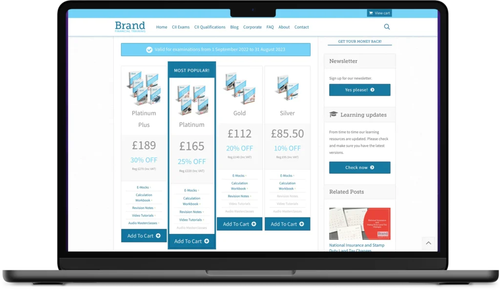 Brand Financial Training old website shown on a laptop.