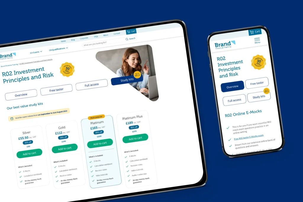 Tablet and mobile showing the updated Brand Financial website designed by Gavin Stretch of Mode=Create.