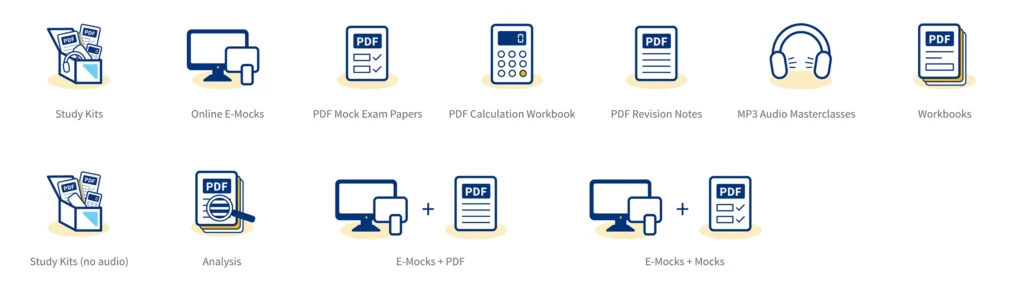 Variety of product icons for Brand Financial Training's educational products custom designed by Gavin Stretch