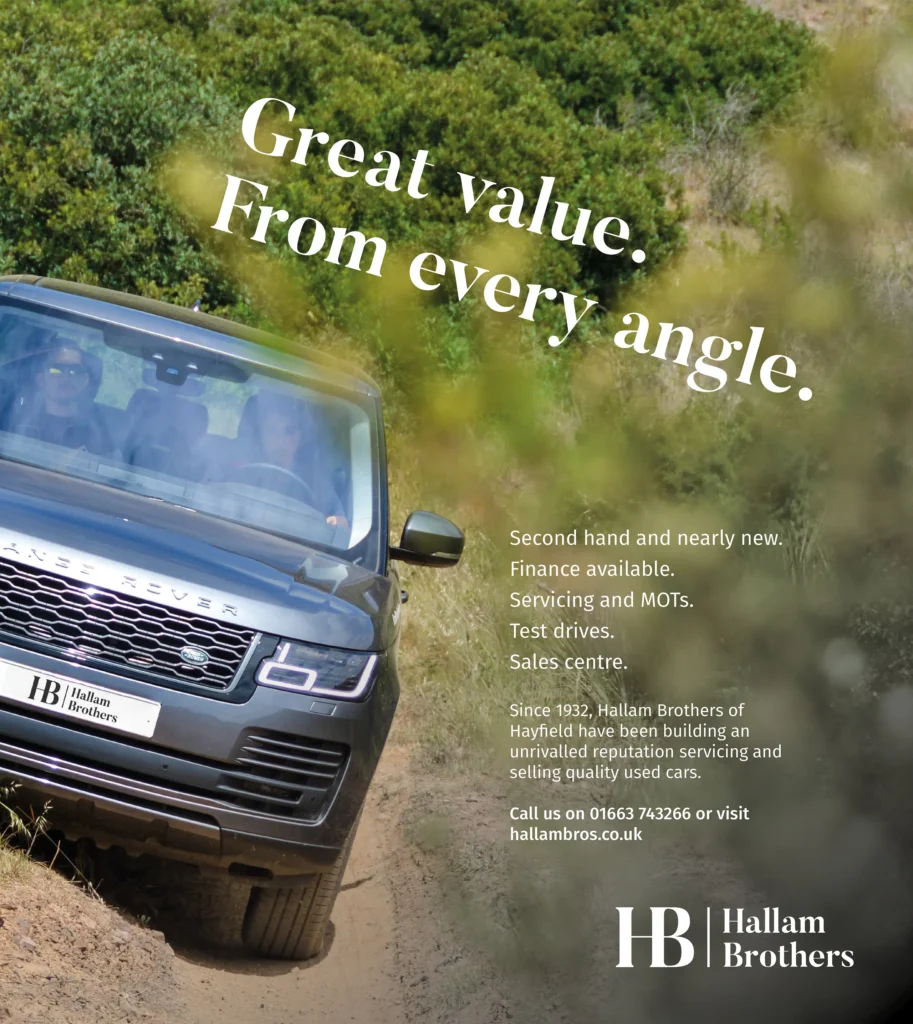 Example Hallam Brother advert by Gavin Stretch of Mode=Create - This advert shows a modern Land Rover traversing a banking at an angle with the headline "Great value. From Every angle."