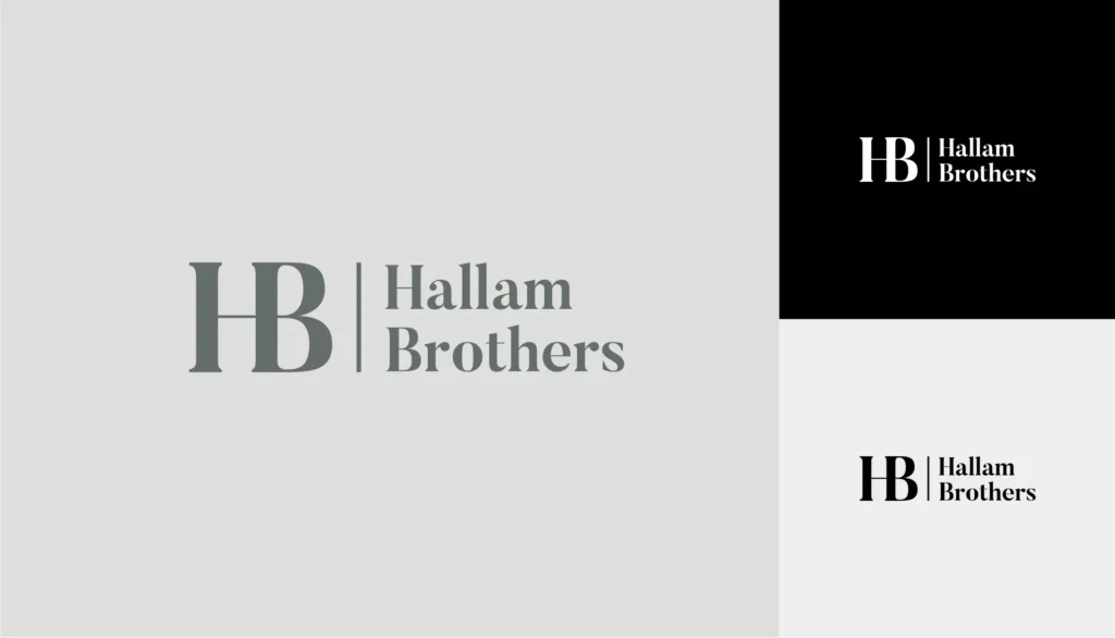Hallam Brother new logo by Gavin Stretch of Mode=Create presented in colour and black and white.