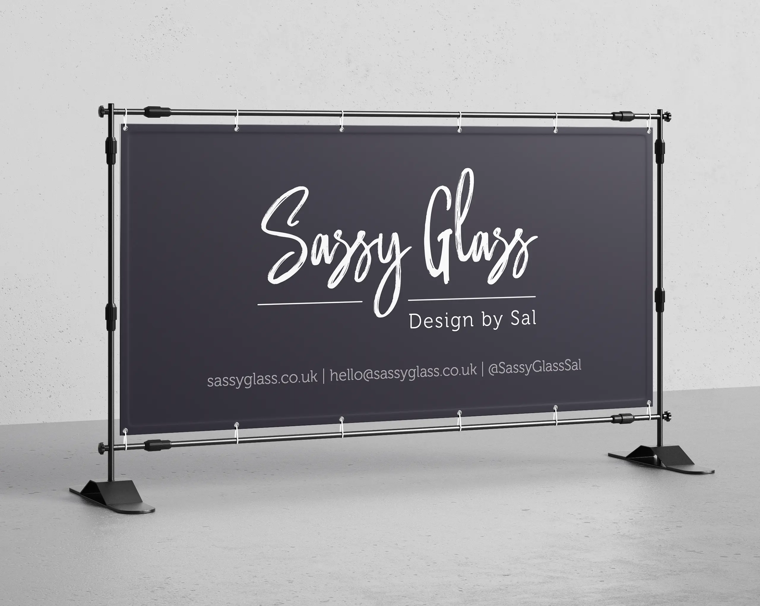 Sassy Glass event stall banner design by Gavin Stretch of Mode=Create.