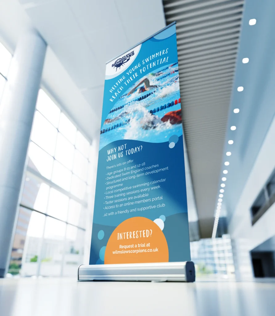 Roller banner design for swimming club designed by Gavin Stretch of Mode=Create